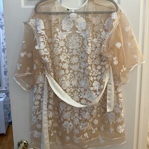 Hera Collection Sheer Tan Blouse with White Lace